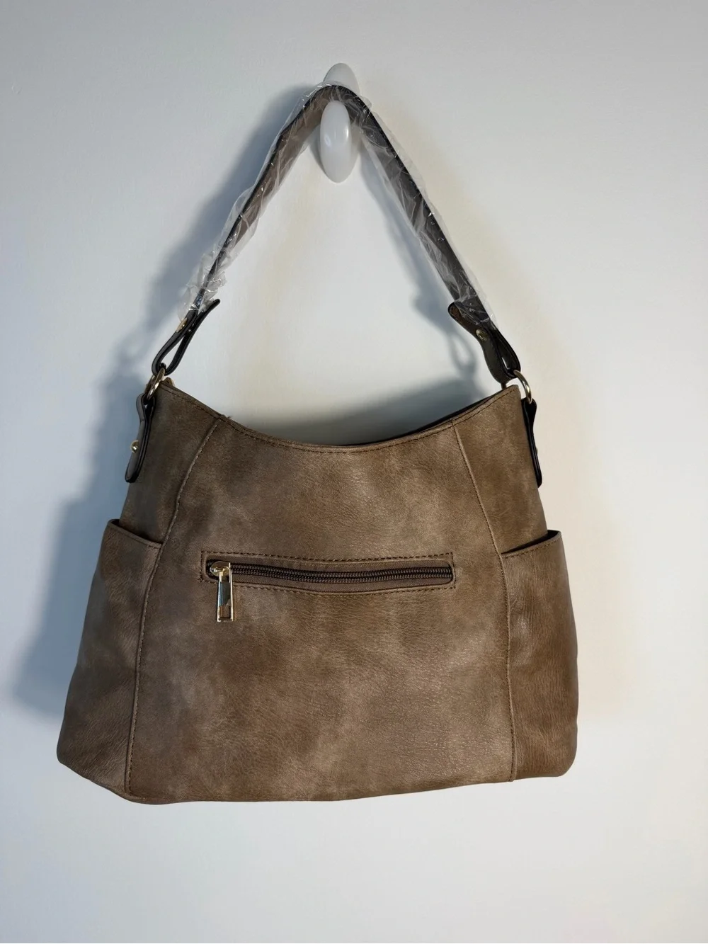 Brown Taupe Shoulder Bag Faux Leather Versatile Women's Handbag hobo medium